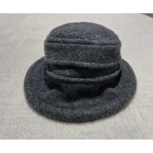 Scala Handmade Wool Cloche Hat Gray Pleated Fleece Bucket Retro Classic